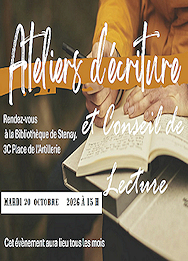 Ateliers d'écriture le mardi 20 octobre à 15 h à la bibliothèque de Stenay